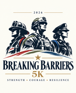 2026 Breaking Barriers 5K promotional logo depicting service members and a first responder.